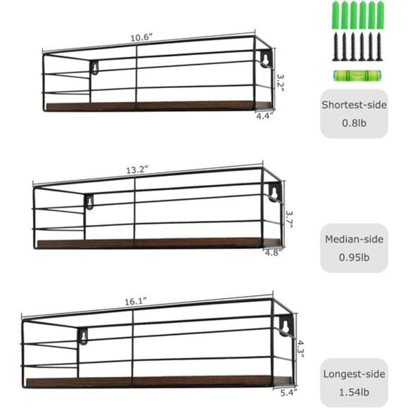 Floating Shelves Wall Mounted Set of 3, Hanging Storage Shelf for Bathroom - Picture 2 of 7